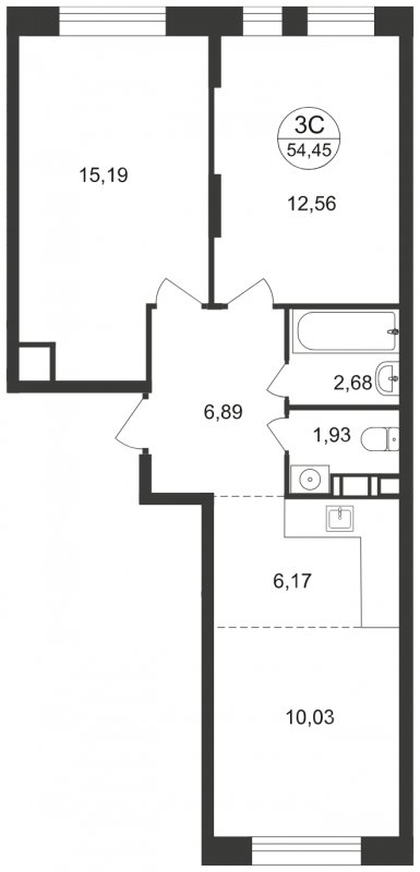 3-комнатная квартира (евро) с полной отделкой, 55.45 м2, 11 этаж, сдача 1 квартал 2023 г., ЖК Люберцы, корпус 62 - объявление 1566436 - фото №1