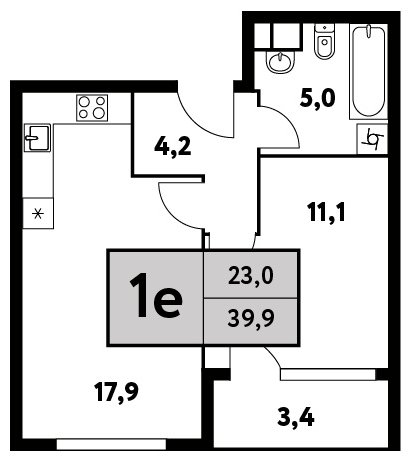 1-комнатная квартира без отделки, 39.9 м2, 3 этаж, сдача 4 квартал 2023 г., ЖК Фестиваль Парк - 2, корпус 25 - объявление 1967245 - фото №1