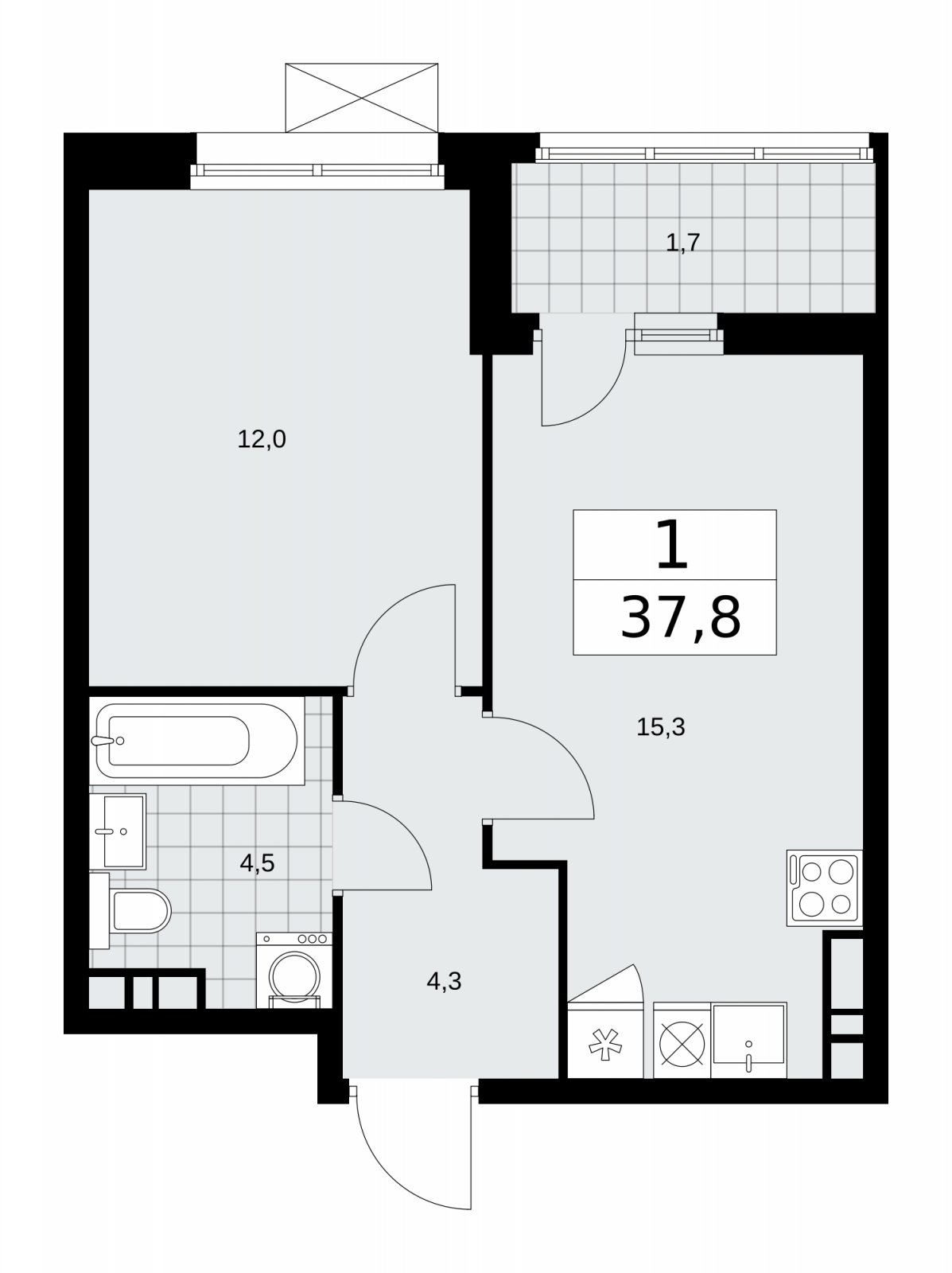 1-комнатная квартира без отделки, 37.8 м2, 6 этаж, сдача 1 квартал 2026 г., ЖК Дзен-кварталы, корпус 4.3 - объявление 2251628 - фото №1