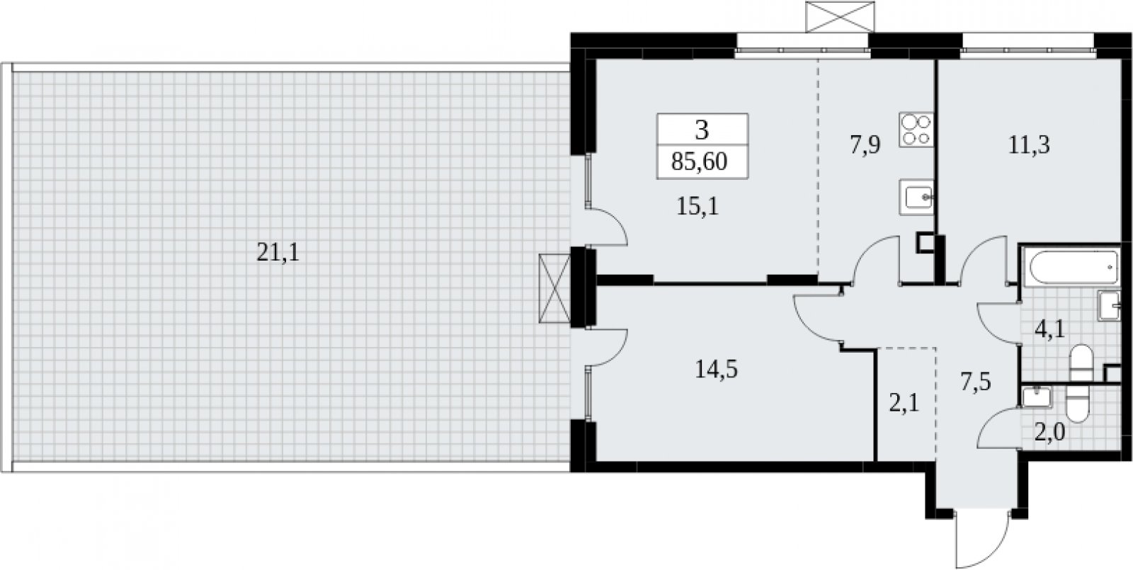 3-комнатная квартира (евро) с частичной отделкой, 85.6 м2, 2 этаж, сдача 4 квартал 2024 г., ЖК Скандинавия, корпус 35.1.2 - объявление 2052235 - фото №1