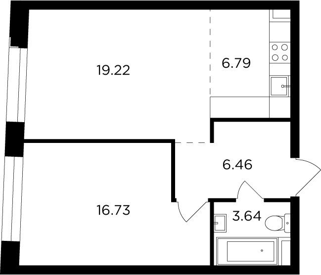 2-комнатная квартира без отделки, 52.84 м2, 14 этаж, дом сдан, ЖК FORIVER, корпус 3 - объявление 2371265 - фото №1