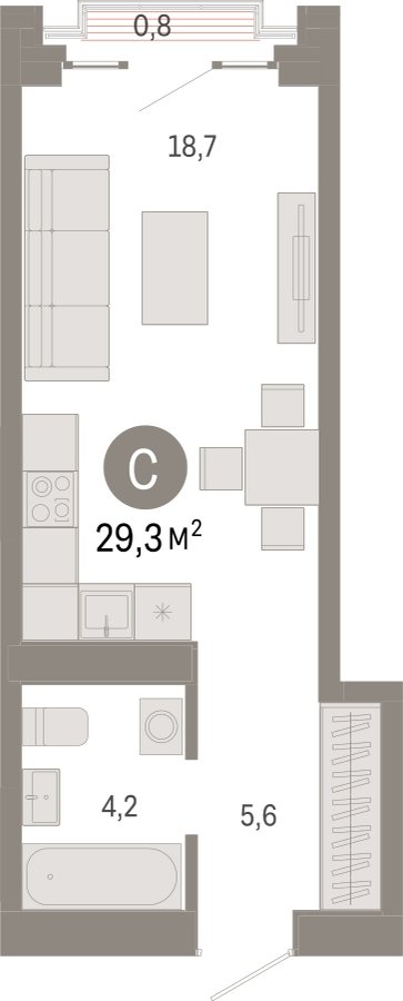 Студия с частичной отделкой, 29.3 м2, 3 этаж, сдача 3 квартал 2026 г., ЖК Квартал Метроном, корпус 1 - объявление 2301598 - фото №1