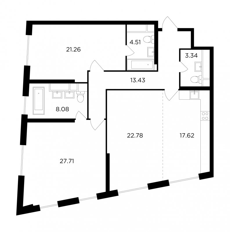 3-комнатная квартира без отделки, 118.73 м2, 29 этаж, дом сдан, ЖК КутузовGRAD 2, корпус 4 - объявление 1803813 - фото №1