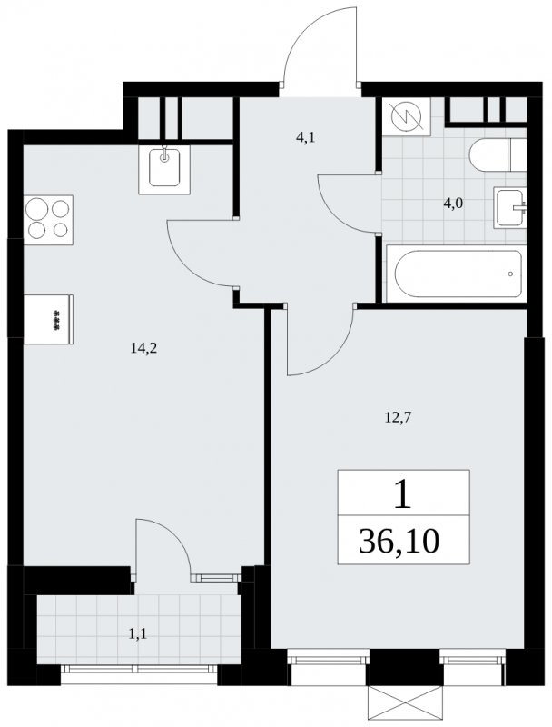 1-комнатная квартира без отделки, 36.1 м2, 11 этаж, сдача 1 квартал 2025 г., ЖК Дзен-кварталы, корпус 1.3 - объявление 1895989 - фото №1