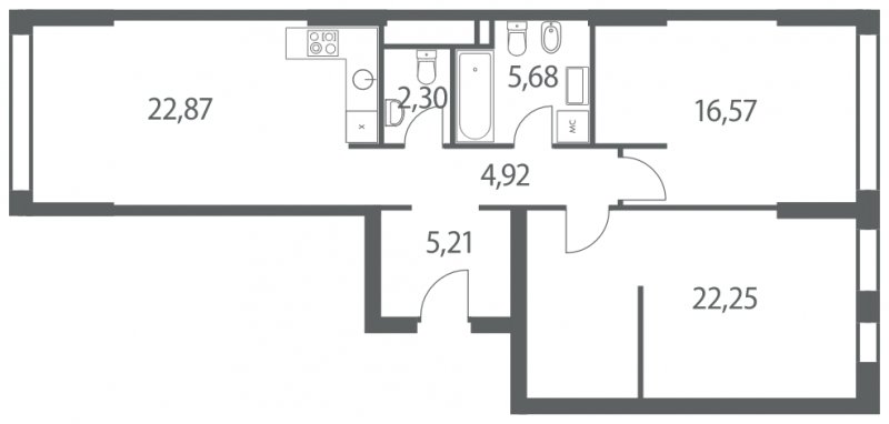 3-комнатная квартира (евро) с полной отделкой, 79.8 м2, 4 этаж, сдача 4 квартал 2022 г., ЖК Headliner, корпус 9 - объявление 1299544 - фото №1