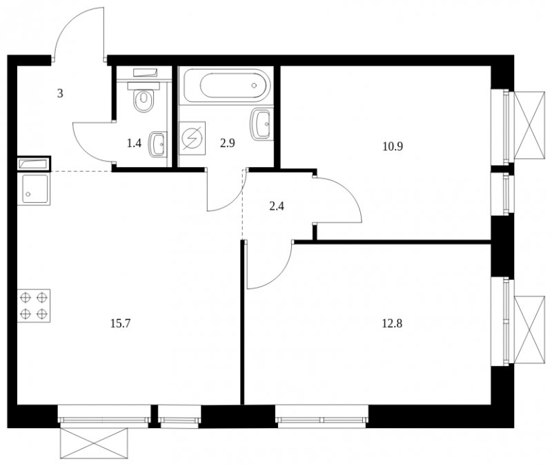 2-комнатная квартира с полной отделкой, 49.1 м2, 21 этаж, сдача 1 квартал 2023 г., ЖК Волжский парк, корпус 2.1 - объявление 1500901 - фото №1