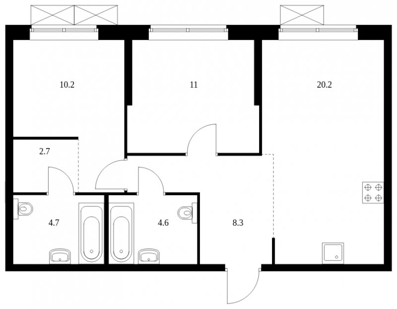 2-комнатная квартира без отделки, 61.7 м2, 2 этаж, сдача 4 квартал 2023 г., ЖК Holland park, корпус 11 - объявление 1761112 - фото №1