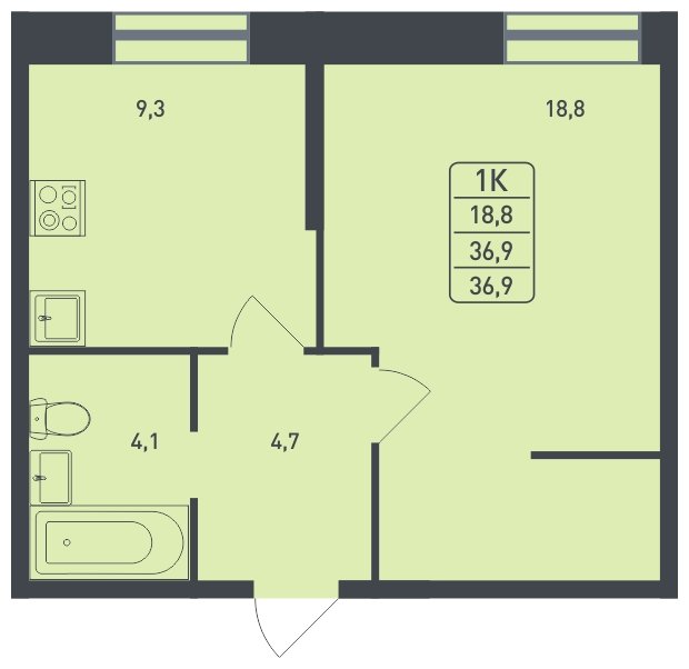 1-комнатная квартира без отделки, 36.9 м2, 1 этаж, дом сдан, ЖК Новая Щербинка, корпус 11 - объявление 1817165 - фото №1