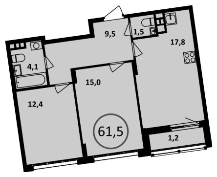 2-комнатная квартира без отделки, 61.5 м2, 14 этаж, сдача 4 квартал 2022 г., ЖК Испанские кварталы, корпус 5.2 - объявление 1409336 - фото №1