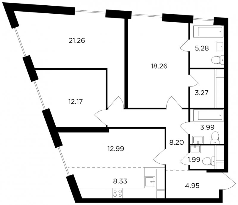 4-комнатная квартира без отделки, 100.69 м2, 29 этаж, сдача 3 квартал 2022 г., ЖК КутузовGRAD 2, корпус 6 - объявление 1615527 - фото №1
