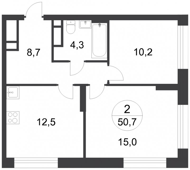 2-комнатная квартира с полной отделкой, 50.7 м2, 17 этаж, сдача 3 квартал 2025 г., ЖК город-парк Переделкино Ближнее, корпус 17-3 - объявление 1894491 - фото №1