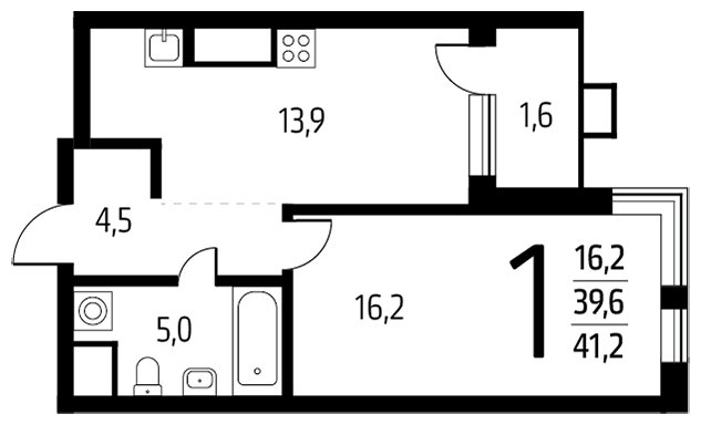 1-комнатная квартира с полной отделкой, 41.2 м2, 4 этаж, сдача 1 квартал 2024 г., ЖК Новые Ватутинки. Центральный, корпус 9/3 - объявление 1673686 - фото №1