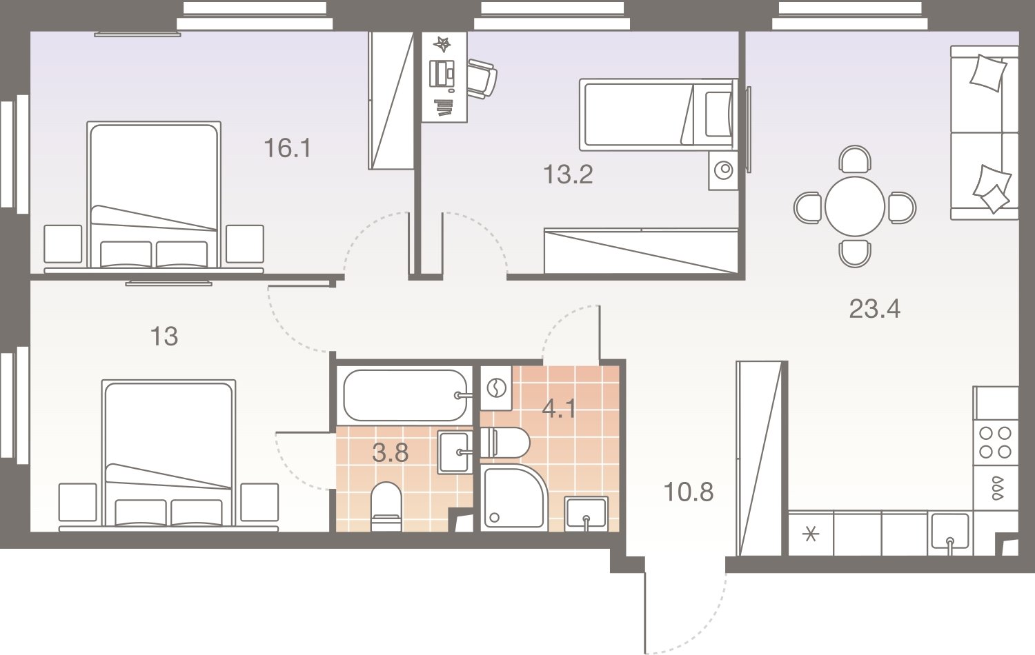 4-комнатная квартира без отделки, 84.4 м2, 17 этаж, сдача 1 квартал 2026 г., ЖК Twelve, корпус 3 - объявление 2372502 - фото №1