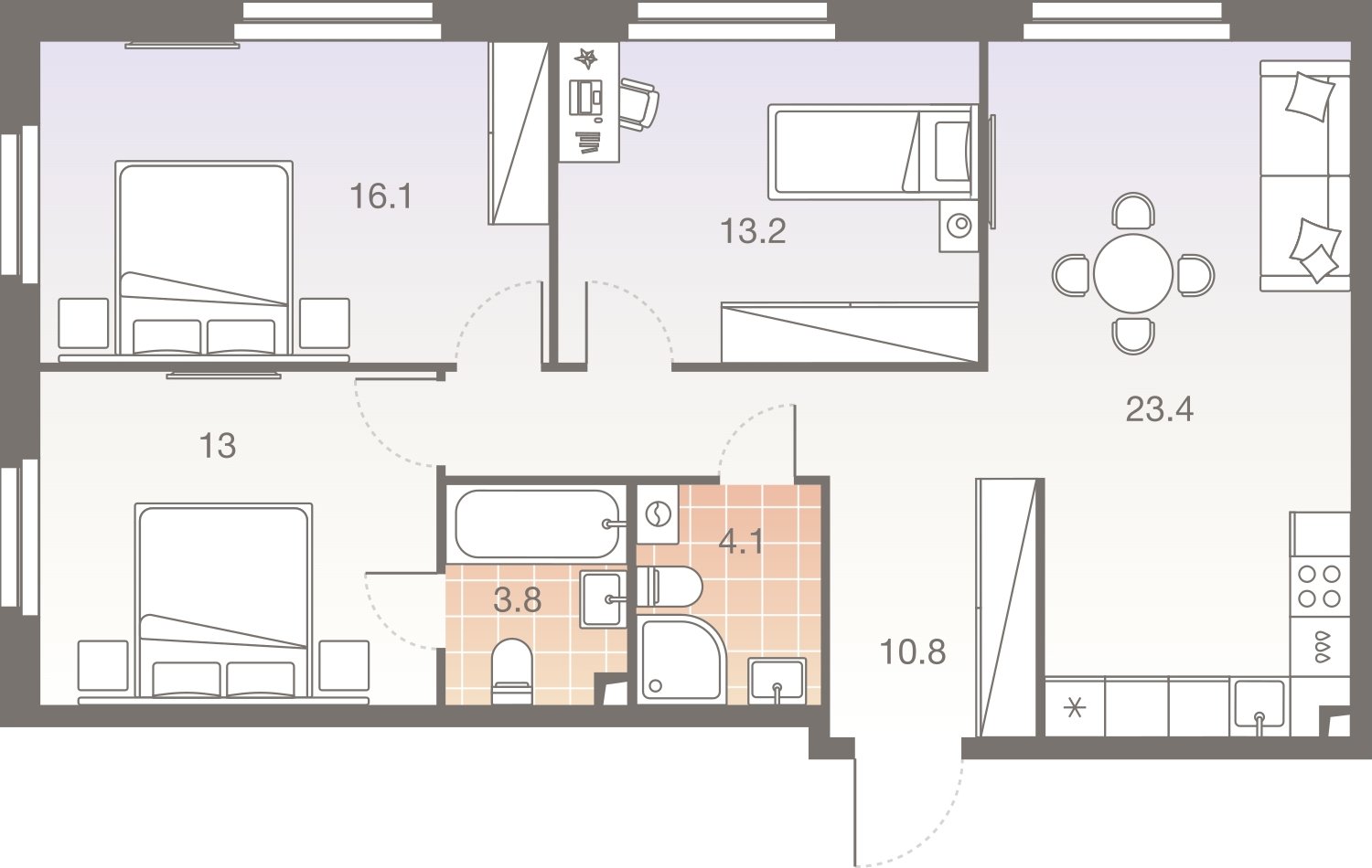 4-комнатная квартира без отделки, 84.4 м2, 13 этаж, сдача 1 квартал 2026 г., ЖК Twelve, корпус 3 - объявление 2431636 - фото №1