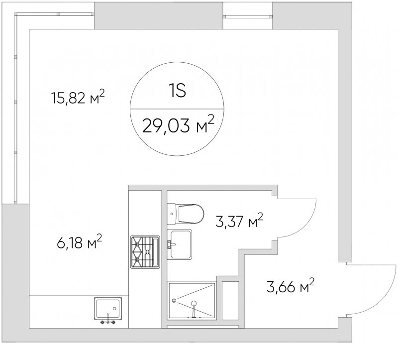1-комнатные апартаменты с частичной отделкой, 29.03 м2, 7 этаж, сдача 1 квартал 2024 г., ЖК N'ICE LOFT, корпус 3 - объявление 1703224 - фото №1