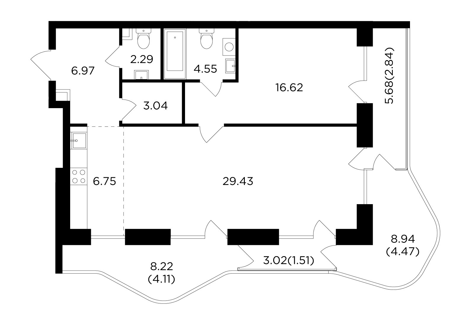 2-комнатная квартира без отделки, 82.58 м2, 13 этаж, сдача 4 квартал 2023 г., ЖК FORIVER, корпус 4 - объявление 2161223 - фото №1