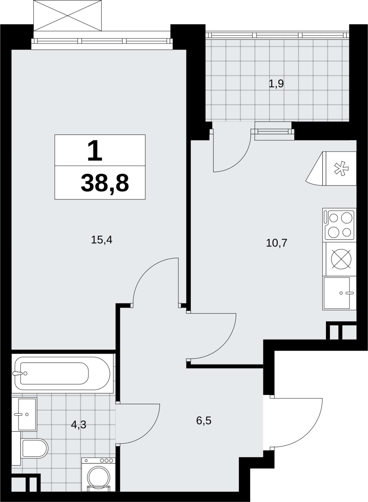 1-комнатная квартира без отделки, 38.8 м2, 3 этаж, сдача 4 квартал 2026 г., ЖК Скандинавия, корпус 2.18.1.3 - объявление 2350752 - фото №1