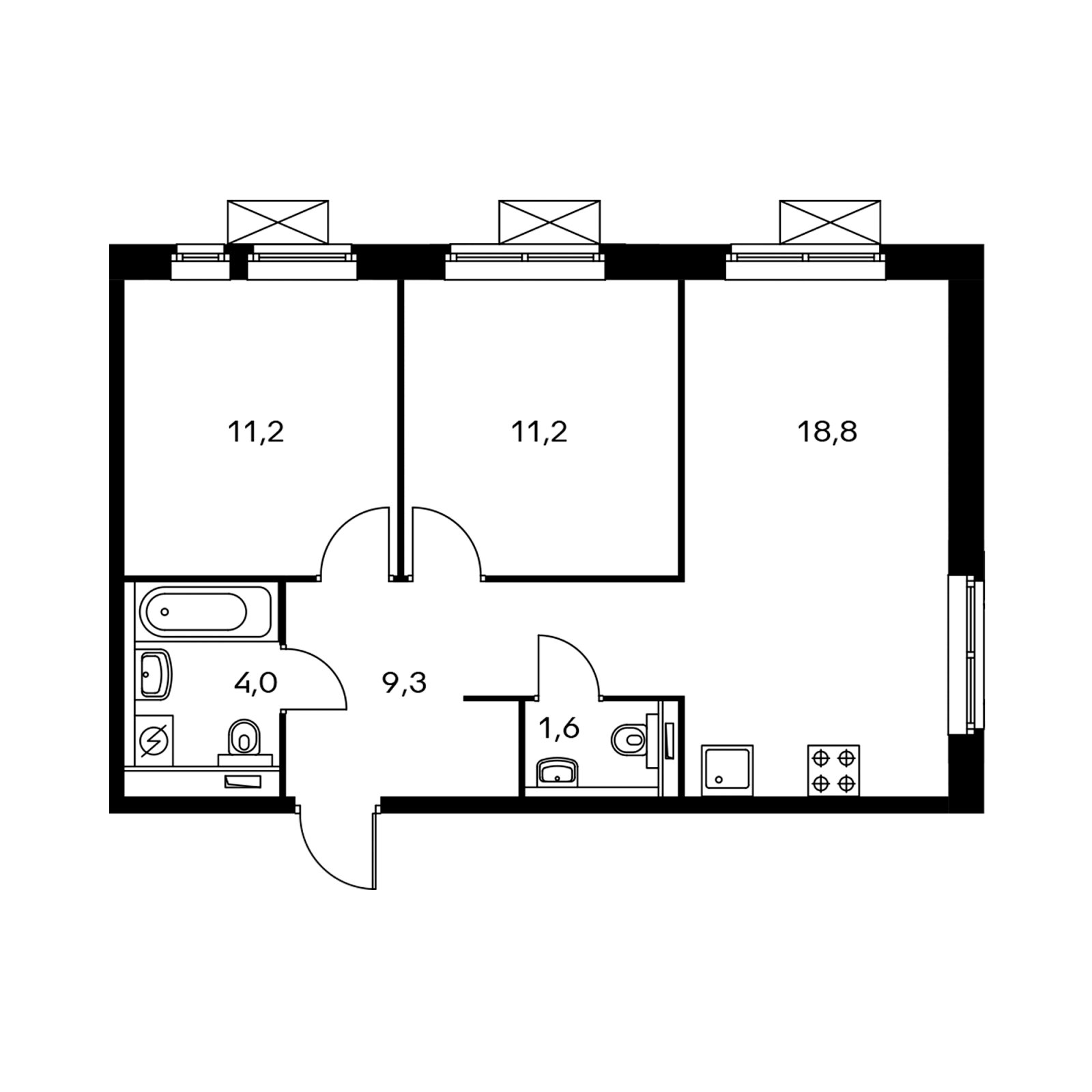 2-комнатная квартира с полной отделкой, 55.6 м2, 3 этаж, дом сдан, ЖК Мякинино парк, корпус 1.1 - объявление 2335080 - фото №1