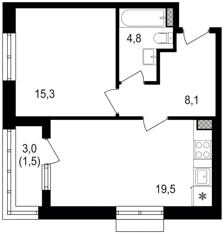 1-комнатная квартира без отделки, 49.2 м2, 13 этаж, сдача 3 квартал 2024 г., ЖК Михалковский, корпус 3 - объявление 1771504 - фото №1