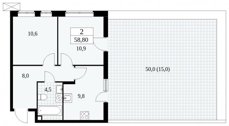 2-комнатная квартира без отделки, 58.8 м2, 2 этаж, сдача 1 квартал 2025 г., ЖК Прокшино, корпус 5.2.5 - объявление 1900807 - фото №1