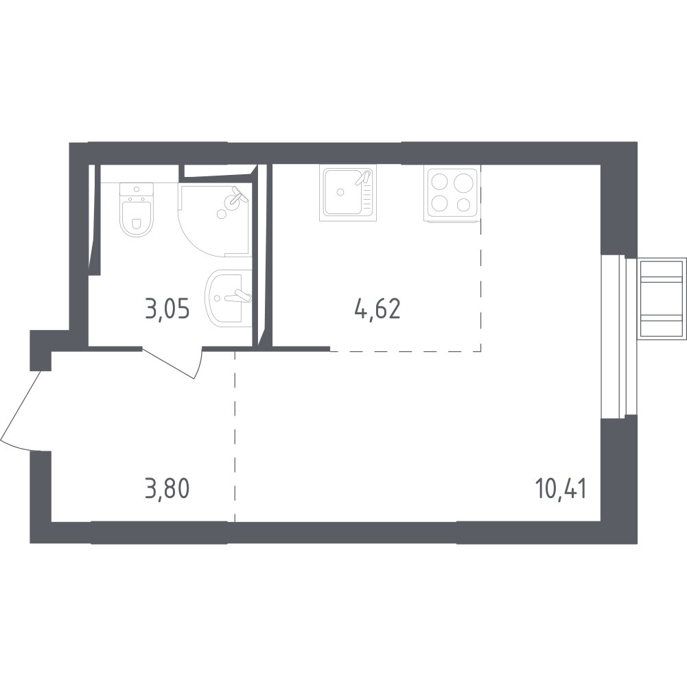 1-комнатная квартира с полной отделкой, 21.88 м2, 2 этаж, сдача 3 квартал 2023 г., ЖК Томилино Парк, корпус 4.1 - объявление 2185968 - фото №1