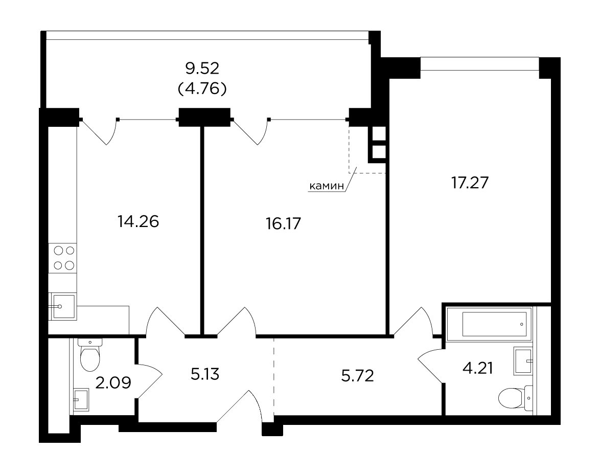 2-комнатная квартира без отделки, 70.15 м2, 14 этаж, дом сдан, ЖК RiverSky, корпус 8 - объявление 2385452 - фото №1