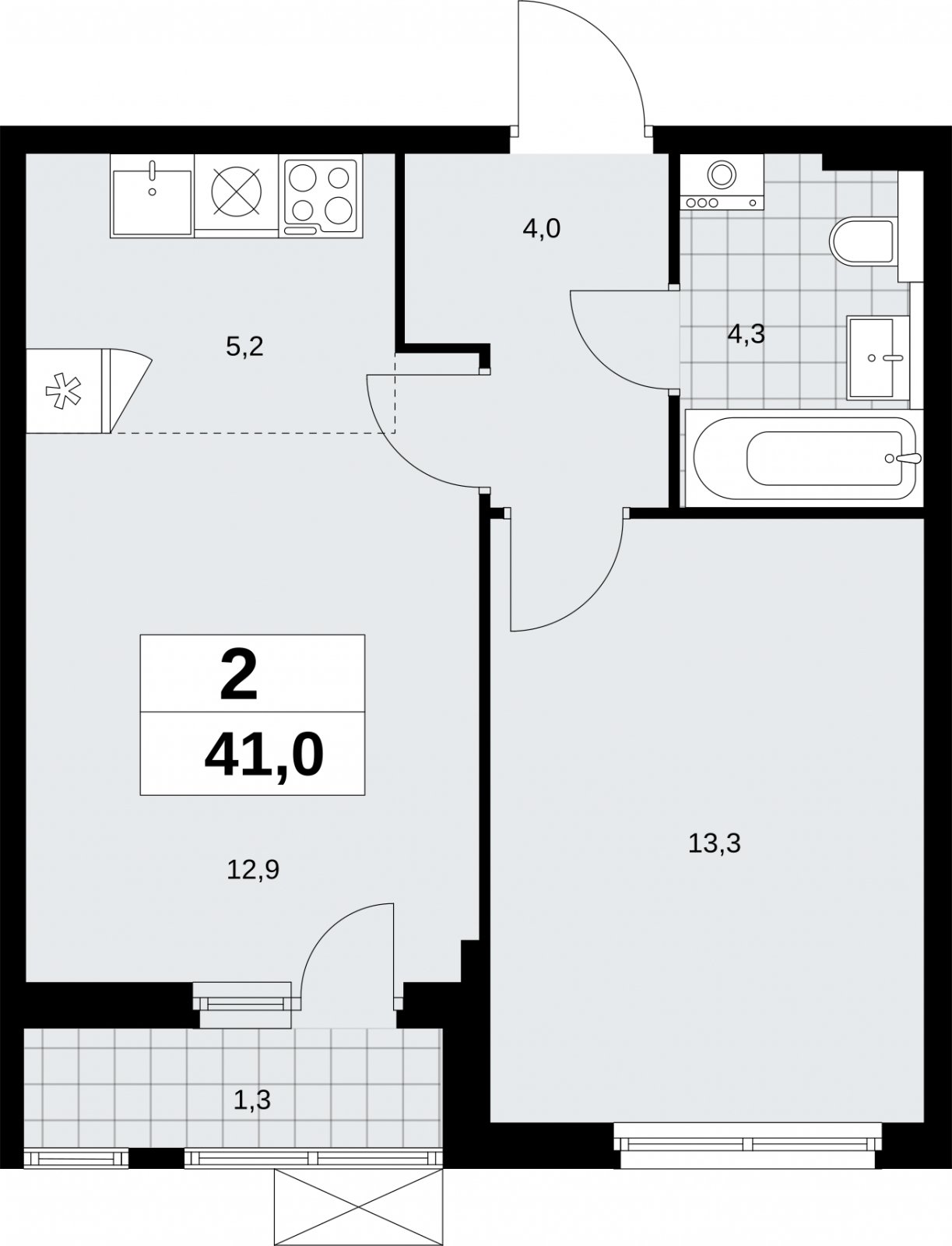 2-комнатная квартира (евро) без отделки, 41 м2, 9 этаж, сдача 2 квартал 2026 г., ЖК Бунинские кварталы, корпус 9.1 - объявление 2323987 - фото №1
