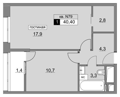 1-комнатная квартира без отделки, 40.9 м2, 21 этаж, дом сдан, ЖК Румянцево-Парк, корпус 3 - объявление 1933356 - фото №1
