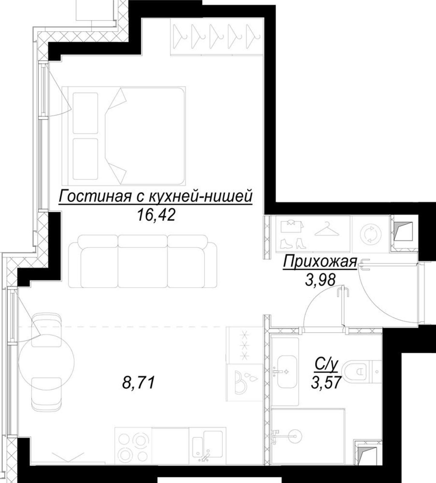 Студия с частичной отделкой, 32.7 м2, 31 этаж, дом сдан, ЖК Hide, корпус RiverSide - объявление 2192206 - фото №1