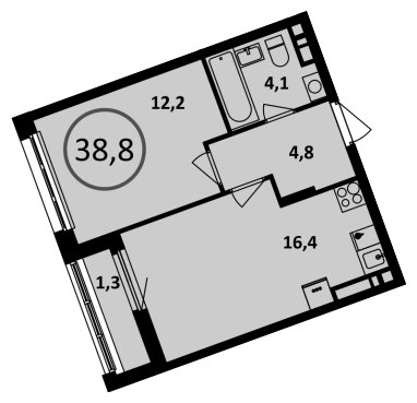 1-комнатная квартира без отделки, 38.8 м2, 12 этаж, сдача 1 квартал 2023 г., ЖК Испанские кварталы, корпус 6.4 - объявление 1410159 - фото №1