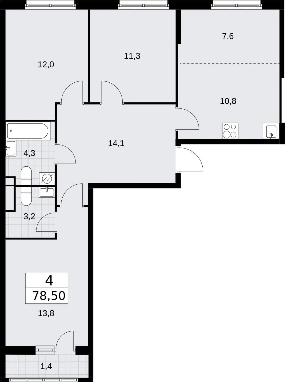 4-комнатная квартира (евро) с полной отделкой, 78.5 м2, 3 этаж, сдача 4 квартал 2026 г., ЖК Родные кварталы, корпус 1.2 - объявление 2317763 - фото №1