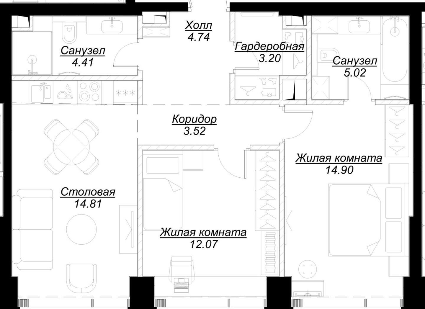 2-комнатная квартира с частичной отделкой, 64.35 м2, 10 этаж, сдача 4 квартал 2024 г., ЖК MOD, корпус Dreiser - объявление 2194556 - фото №1
