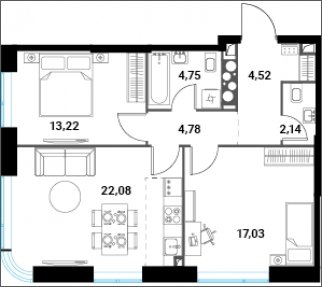 3-комнатная квартира без отделки, 67.87 м2, 18 этаж, сдача 1 квартал 2024 г., ЖК Инноватор, корпус Б - объявление 2260481 - фото №1