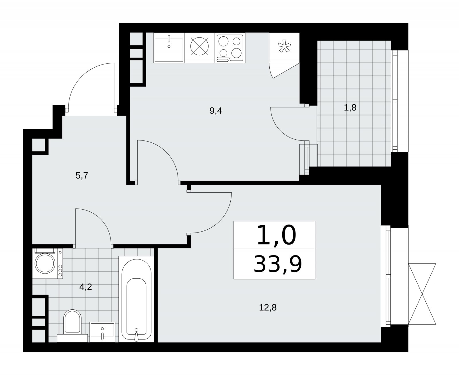 1-комнатная квартира с частичной отделкой, 33.9 м2, 15 этаж, сдача 1 квартал 2026 г., ЖК Бунинские кварталы, корпус 6.1 - объявление 2252487 - фото №1