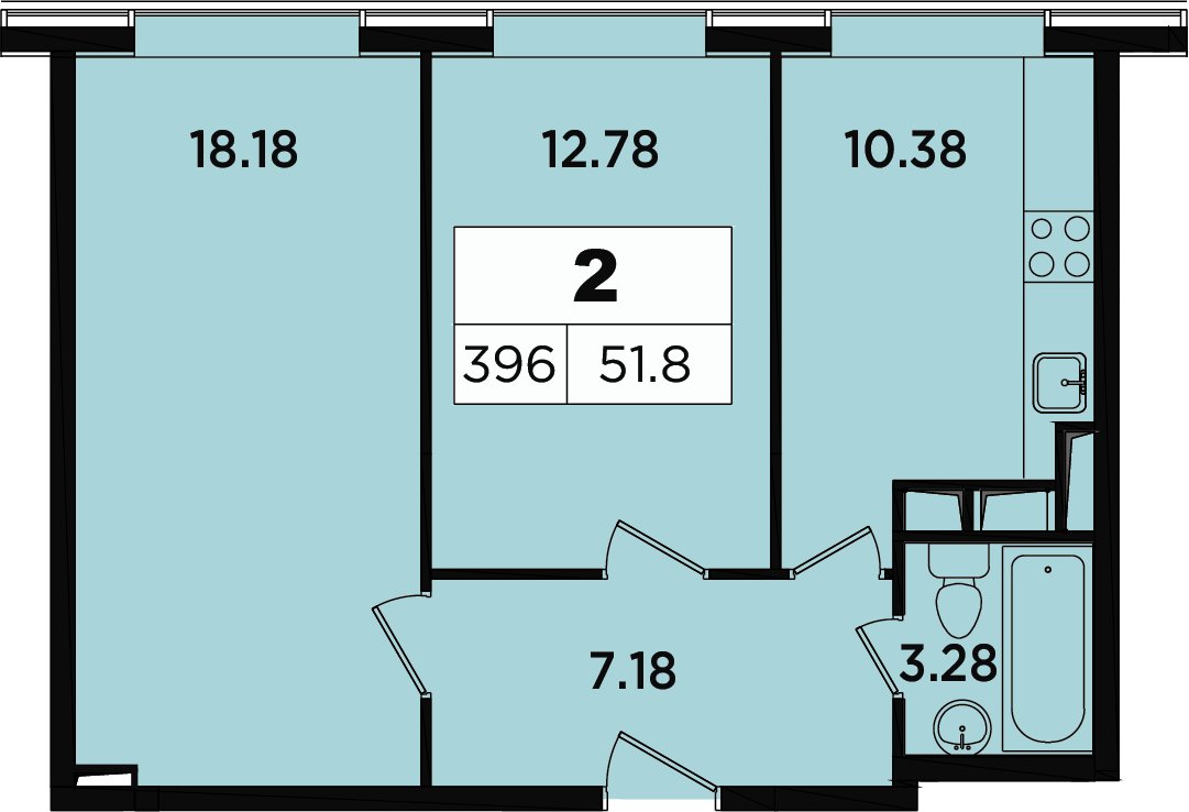 2-комнатные апартаменты 50.3 м2, 18 этаж, дом сдан, ЖК Легендарный Квартал на Березовой  аллее, корпус 4 - объявление 2349175 - фото №1