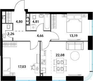 3-комнатная квартира без отделки, 68.83 м2, 7 этаж, дом сдан, ЖК Инноватор, корпус Б - объявление 2281275 - фото №1