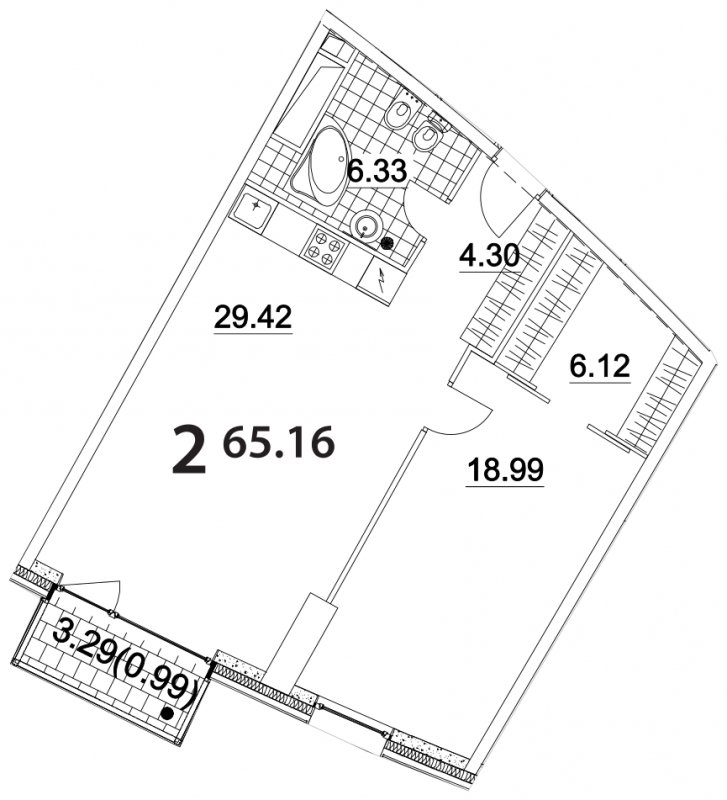 2-комнатные апартаменты без отделки, 65.16 м2, 9 этаж, дом сдан, ЖК Апарт-комплекс Nakhimov, корпус 2 - объявление 1812469 - фото №1