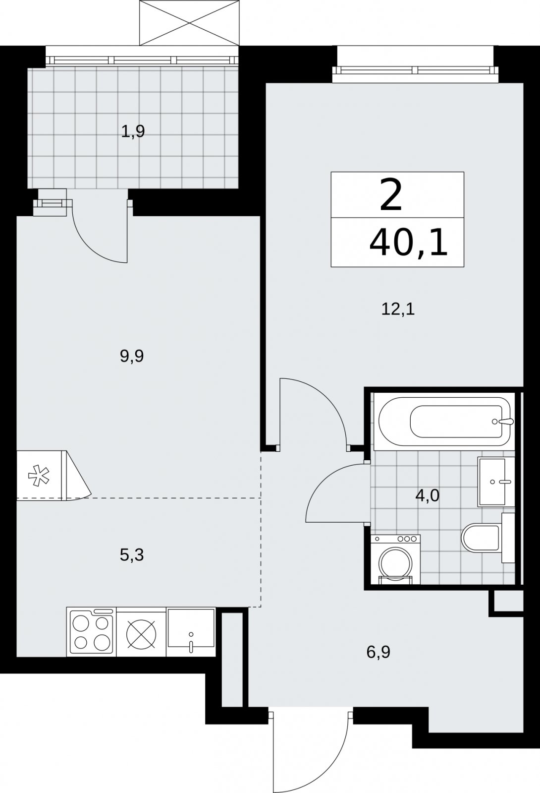 2-комнатная квартира (евро) с частичной отделкой, 40.1 м2, 2 этаж, сдача 2 квартал 2026 г., ЖК Скандинавия, корпус 25.3 - объявление 2283862 - фото №1