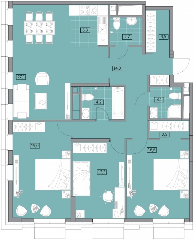 4-комнатная квартира (евро) без отделки, 111.42 м2, 11 этаж, сдача 2 квартал 2022 г., ЖК Вестердам, корпус 3 - объявление 1524011 - фото №1
