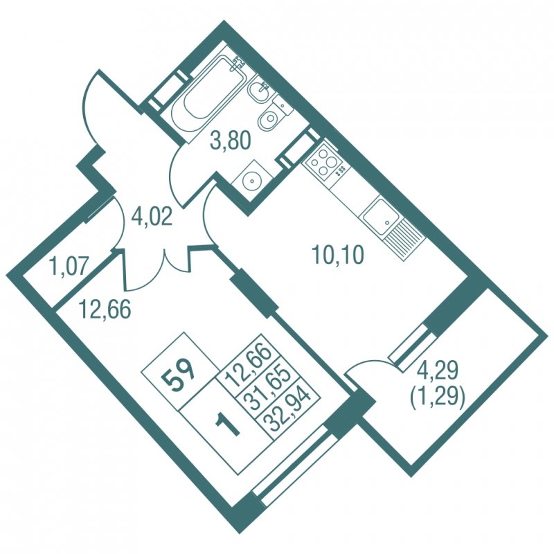 1-комнатная квартира с частичной отделкой, 32.94 м2, 25 этаж, дом сдан, ЖК Жилой микрорайон Одинбург, корпус 32 - объявление 1467092 - фото №1