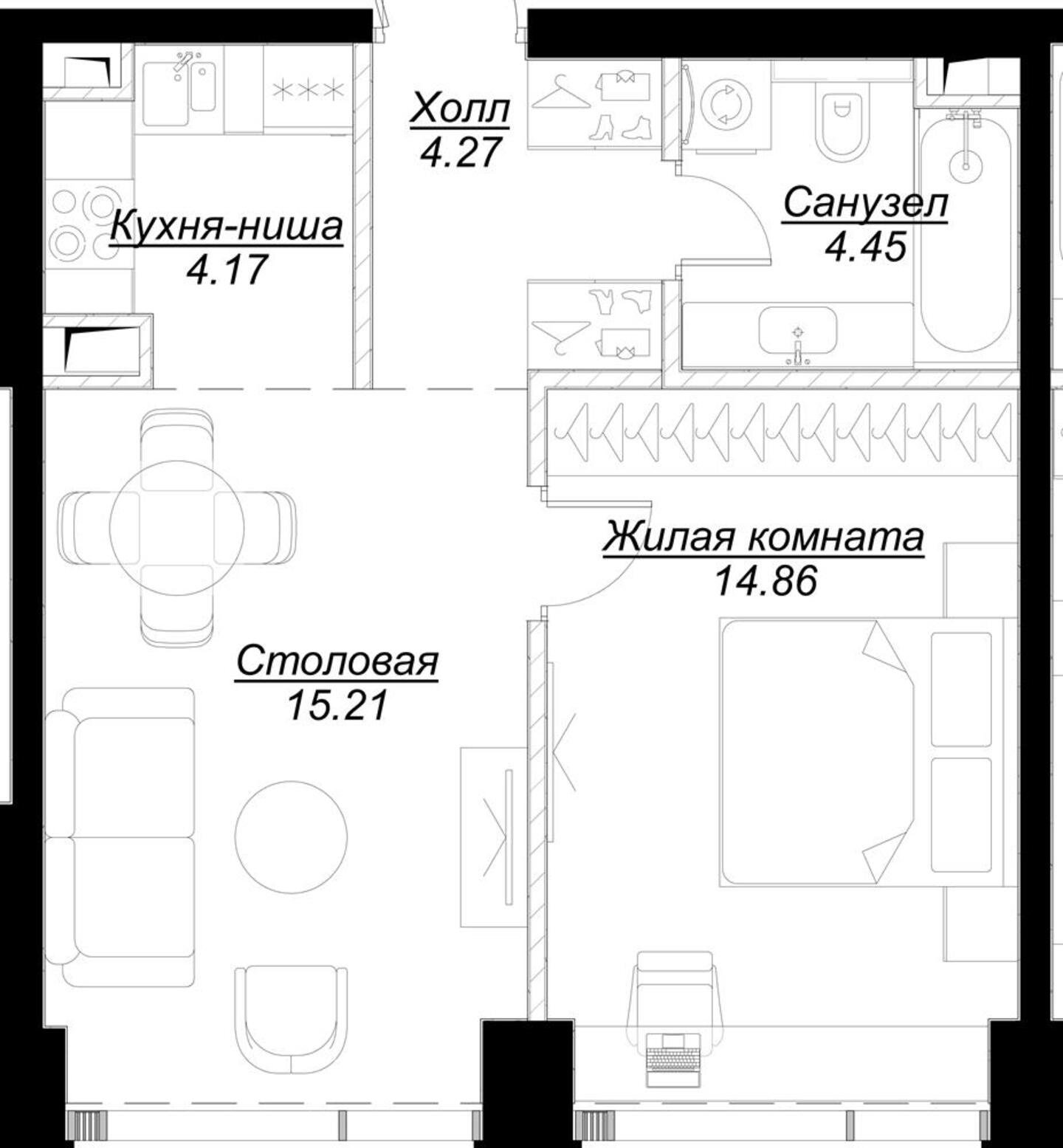 1-комнатные апартаменты без отделки, 42.86 м2, 8 этаж, сдача 4 квартал 2024 г., ЖК MOD, корпус Dreiser - объявление 2188906 - фото №1