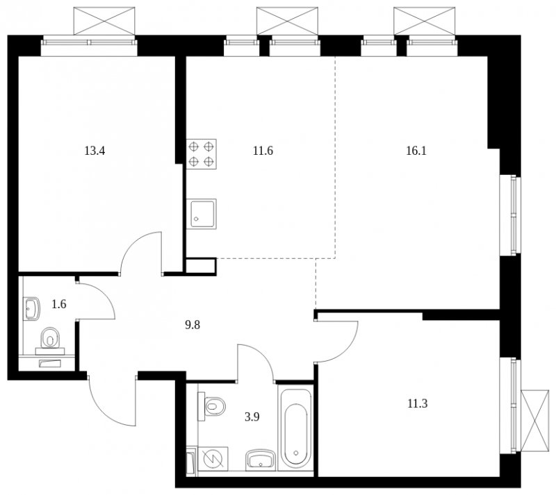 3-комнатная квартира с полной отделкой, 67.7 м2, 2 этаж, сдача 2 квартал 2023 г., ЖК Второй Нагатинский, корпус 1 - объявление 1520300 - фото №1