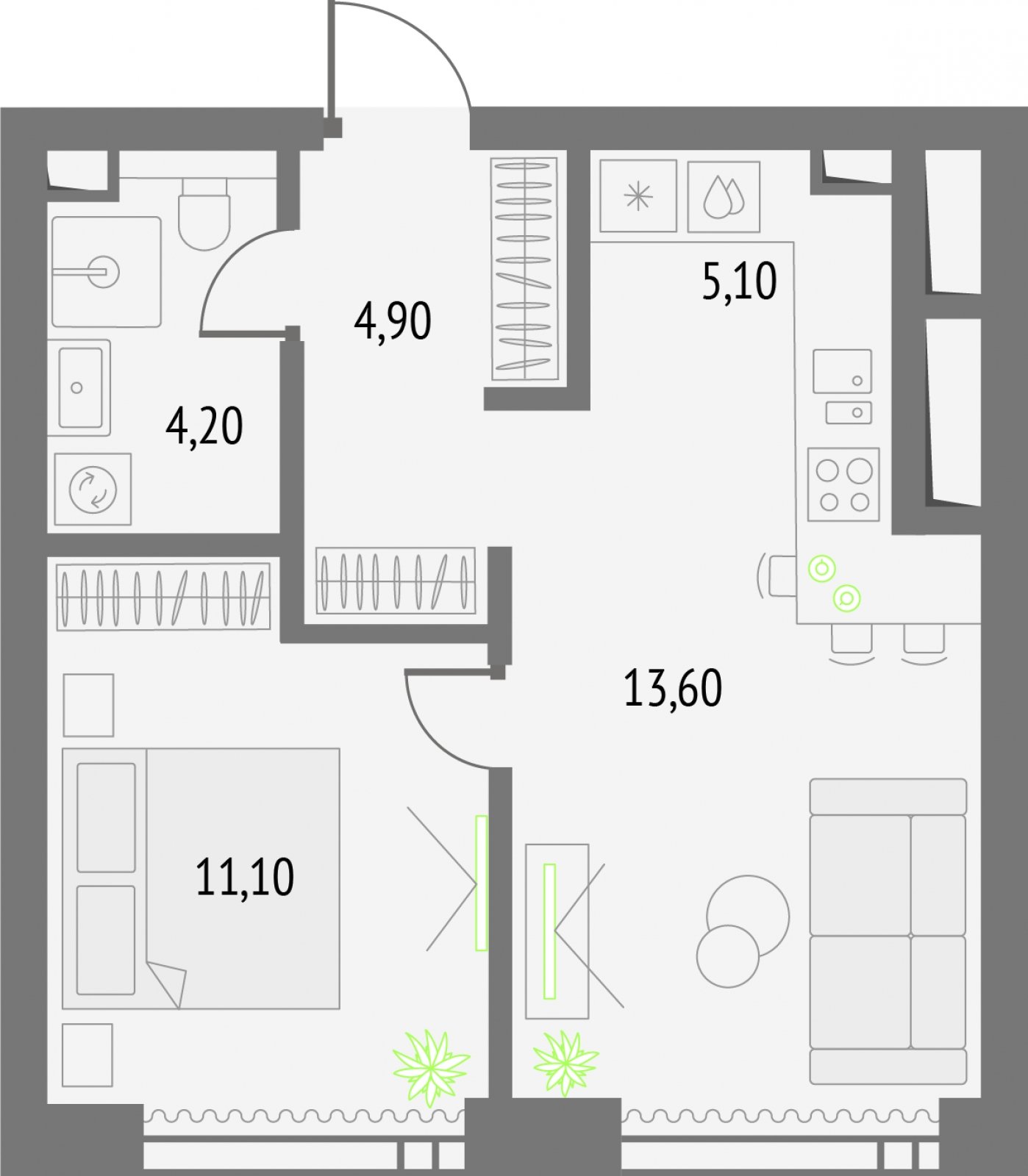 1-комнатная квартира без отделки, 38.9 м2, 47 этаж, сдача 2 квартал 2026 г., ЖК Upside Towers, корпус 1 - объявление 2250639 - фото №1