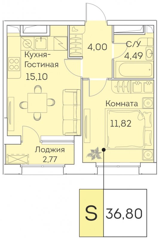 2-комнатная квартира (евро) с частичной отделкой, 36.8 м2, 2 этаж, сдача 3 квартал 2023 г., ЖК Аквилон BESIDE, корпус 1 - объявление 1642987 - фото №1