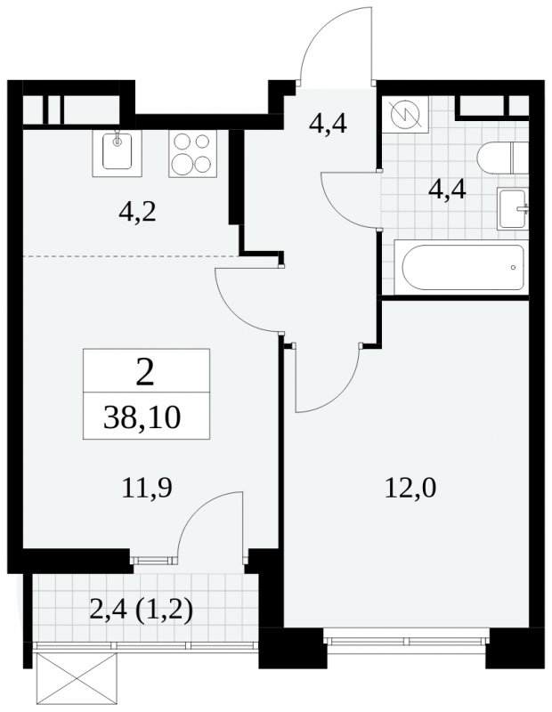 2-комнатная квартира (евро) без отделки, 38.1 м2, 8 этаж, сдача 4 квартал 2024 г., ЖК Скандинавия, корпус 2.27.3 - объявление 1840485 - фото №1