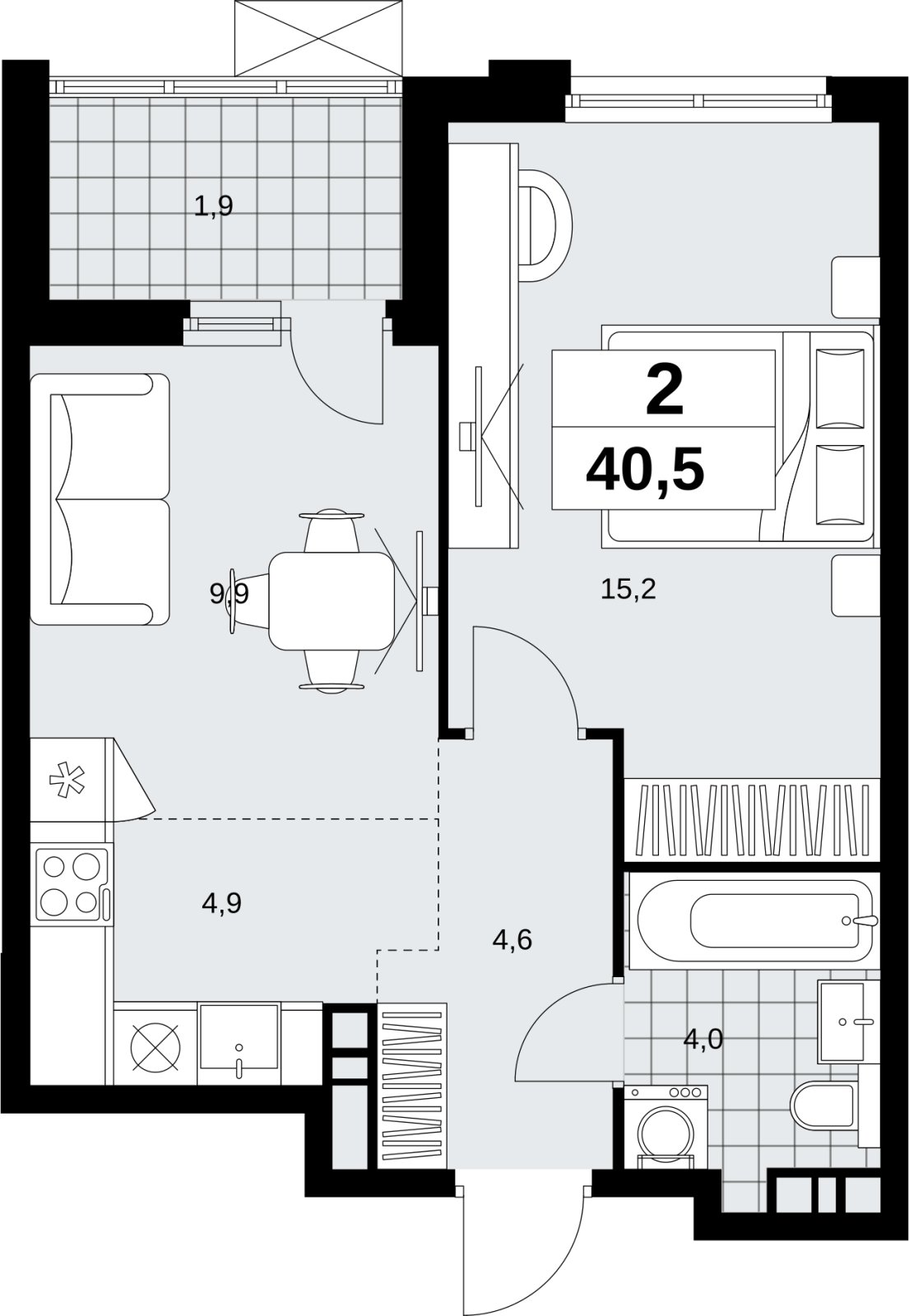 2-комнатная квартира (евро) с полной отделкой, 40.5 м2, 15 этаж, сдача 1 квартал 2027 г., ЖК Скандинавия, корпус 2.18.2.3 - объявление 2351449 - фото №1