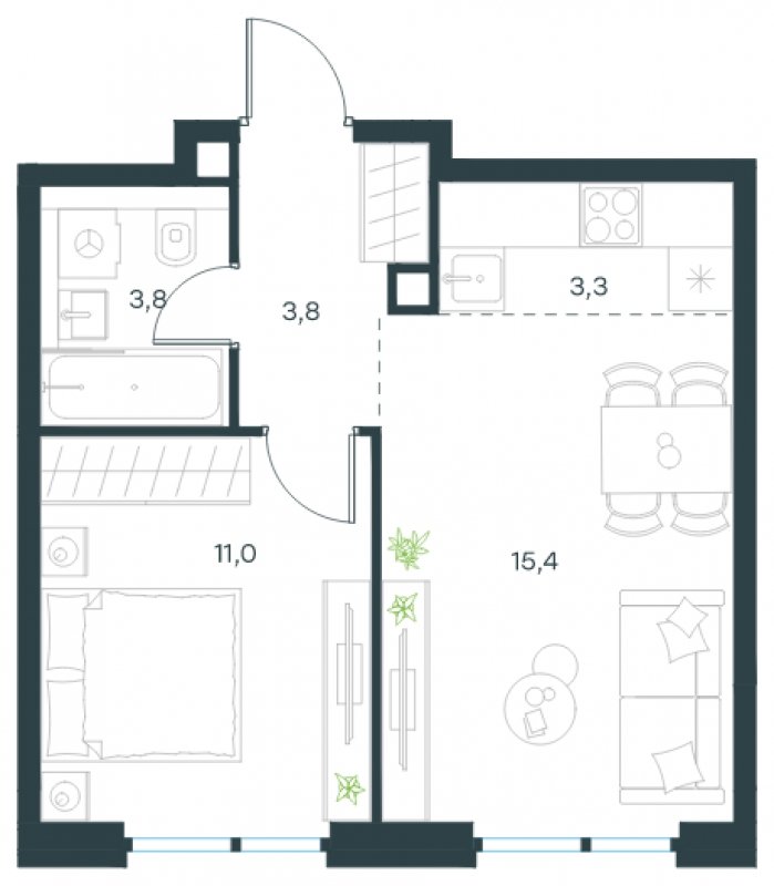 2-комнатная квартира без отделки, 37.3 м2, 9 этаж, сдача 4 квартал 2024 г., ЖК Level Мичуринский, корпус 6 - объявление 1668670 - фото №1