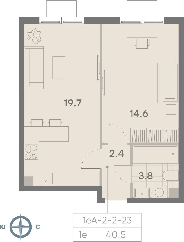 1-комнатная квартира 40.5 м2, 11 этаж, сдача 3 квартал 2025 г., ЖК Парксайд, корпус 1 - объявление 2253871 - фото №1