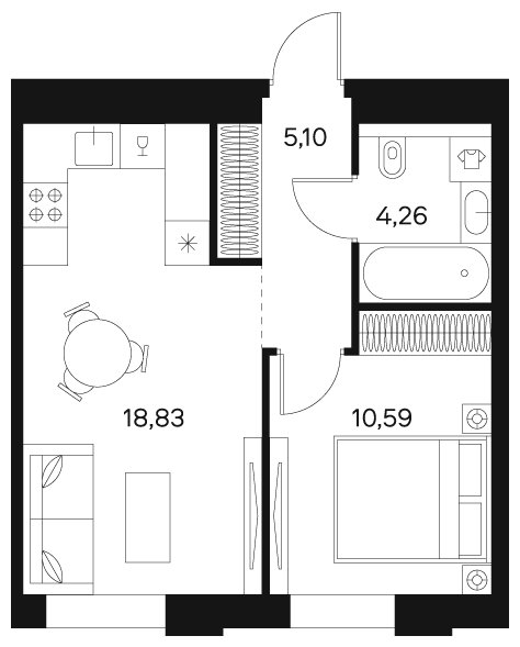 1-комнатная квартира без отделки, 38.78 м2, 19 этаж, сдача 4 квартал 2024 г., ЖК FØRST, корпус 2 - объявление 1942920 - фото №1
