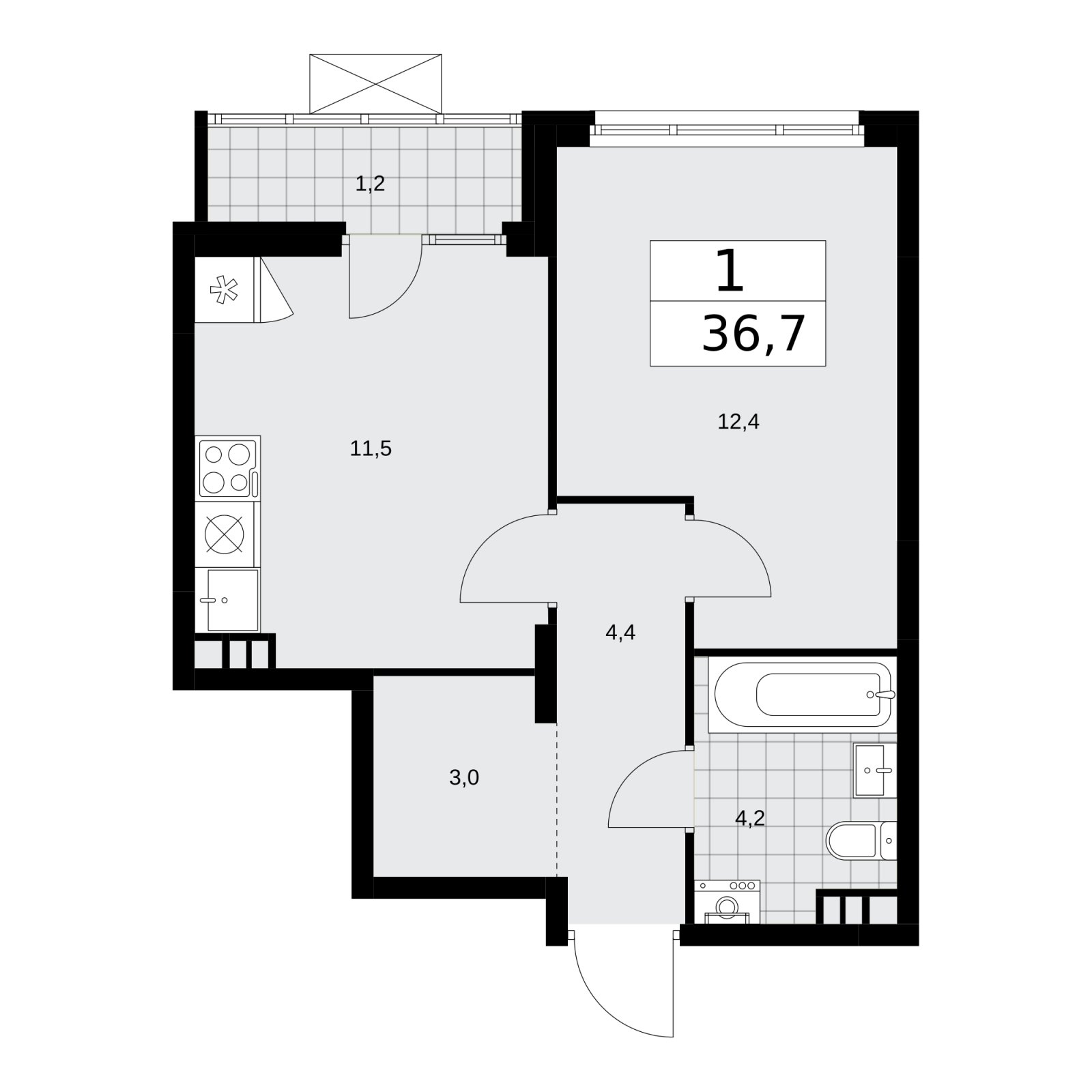 1-комнатная квартира без отделки, 36.7 м2, 14 этаж, сдача 1 квартал 2026 г., ЖК Деснаречье, корпус 4.1 - объявление 2263424 - фото №1